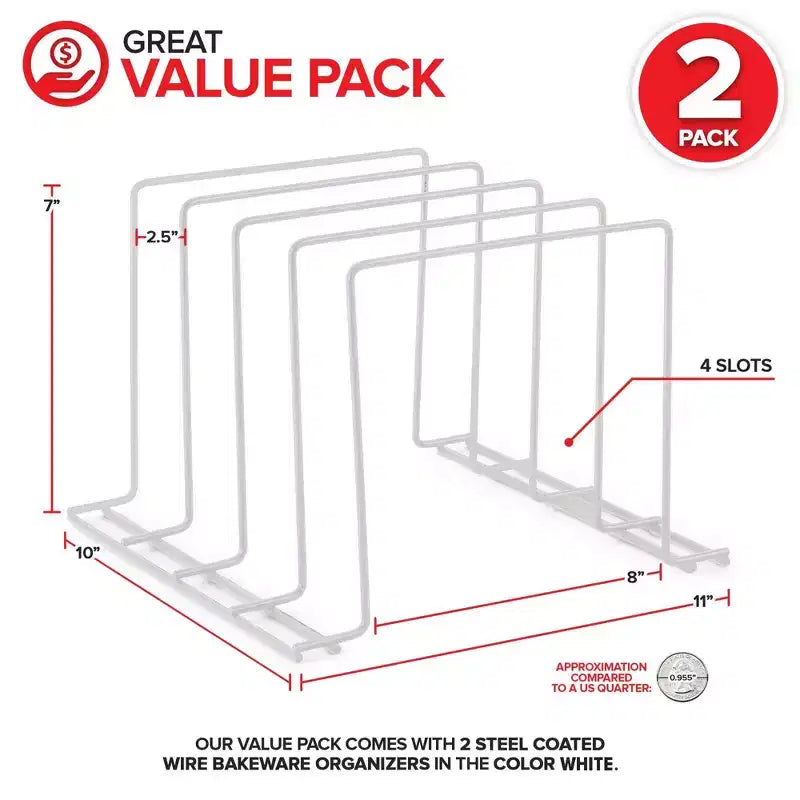 Organisateur de moules à gâteaux en acier Stock Your Home pour armoire ou comptoir - Blanc (Lot de 2)