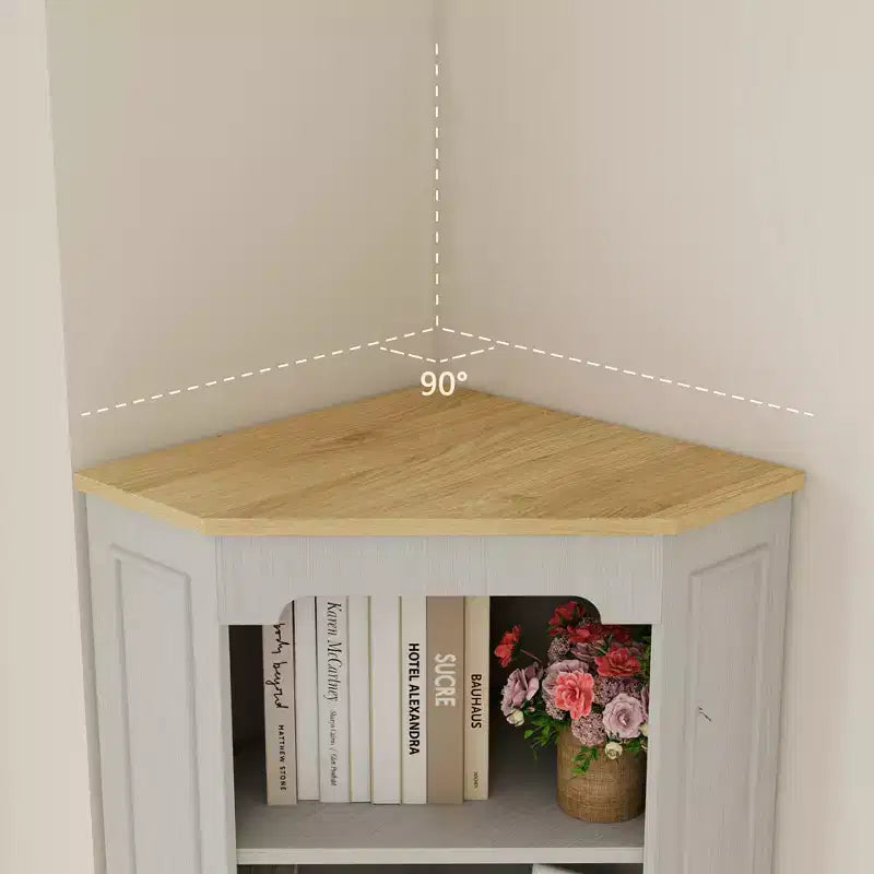 JVNOXK68 Armoire d'angle haute style bar rustique, meuble de rangement d'angle autoportant avec 1 porte, 1 tiroir et étagères réglables Blanc