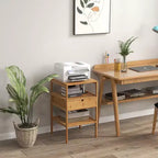 Costway Tables de Chevet en Bambou Lot de 2 avec Tiroir Coulissant et Étagère de Rangement Bois Naturel