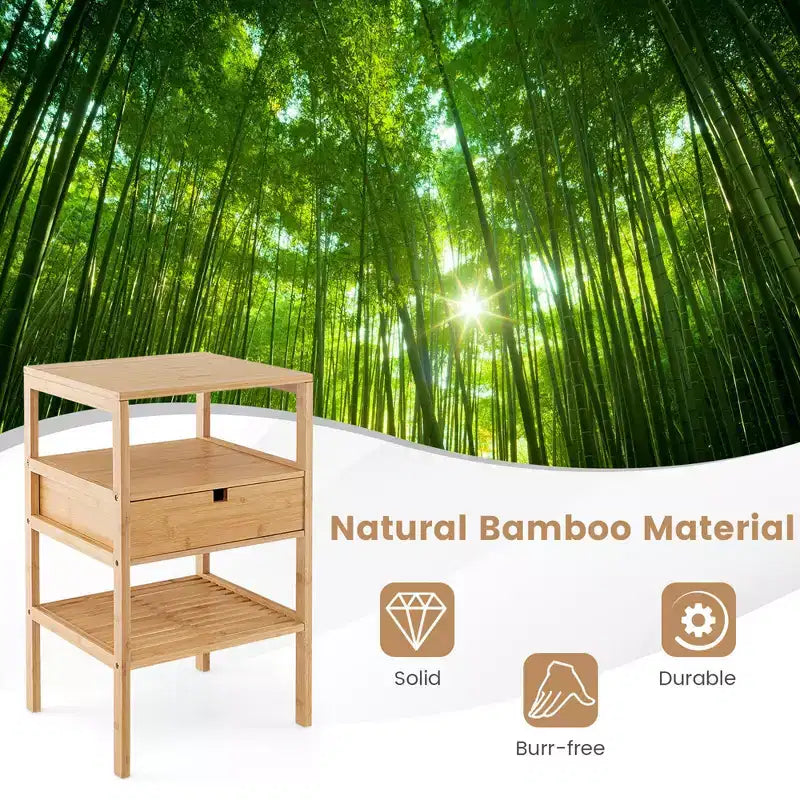 Costway Tables de Chevet en Bambou Lot de 2 avec Tiroir Coulissant et Étagère de Rangement Bois Naturel