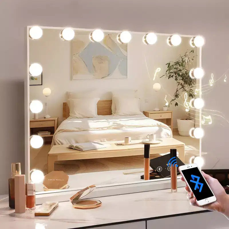 Miro Miroir de courtoisie de salle de bain GDFStudio moderne de 57,9 cm avec lumières, port de charge, haut-parleur Bluetooth et microphone