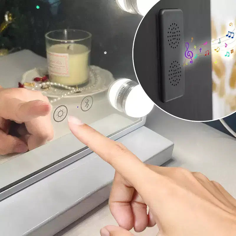 Miro Miroir de courtoisie de salle de bain GDFStudio moderne de 57,9 cm avec lumières, port de charge, haut-parleur Bluetooth et microphone