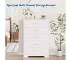 Commode haute de chambre à coucher avec 5 tiroirs, commode en bois avec poignées dorées, armoire de rangement en bois et tiroirs de rangement pour salon