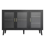 Buffet avec 3 longues portes en verre arc-en-ciel, buffet grande capacité en aggloméré, moderne pour cuisine, salle à manger ou salon, noir