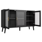 Buffet avec 3 longues portes en verre arc-en-ciel, buffet grande capacité en aggloméré, moderne pour cuisine, salle à manger ou salon, noir