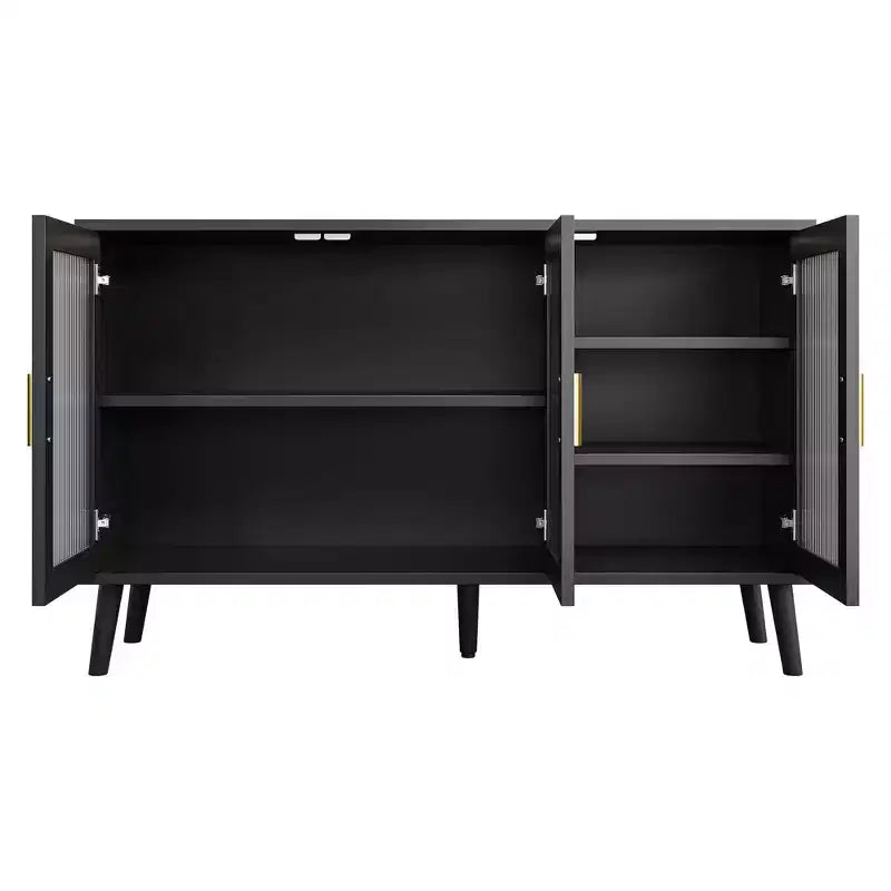 Buffet avec 3 longues portes en verre arc-en-ciel, buffet grande capacité en aggloméré, moderne pour cuisine, salle à manger ou salon, noir