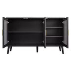 Buffet avec 3 longues portes en verre arc-en-ciel, buffet grande capacité en aggloméré, moderne pour cuisine, salle à manger ou salon, noir