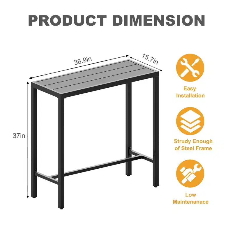 Table de bar haute d'extérieur avec plateau résistant aux intempéries et étanche, table de pub haute pour balcon, jardin, cour, piscine