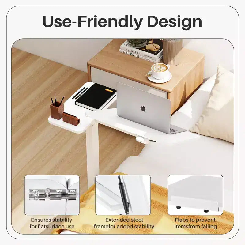 TUYOHW Table de lit réglable en hauteur et table d'ordinateur portable roulante avec plateau inclinable, table de chevet mobile roulante pour ordinateur portable, lit, canapé, bureau