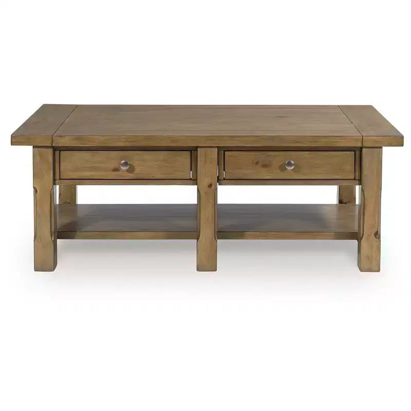 Table basse rectangulaire Vandenmore de Signature Design by Ashley, table de rangement de style ferme avec tiroirs et étagère inférieure, marron moyen