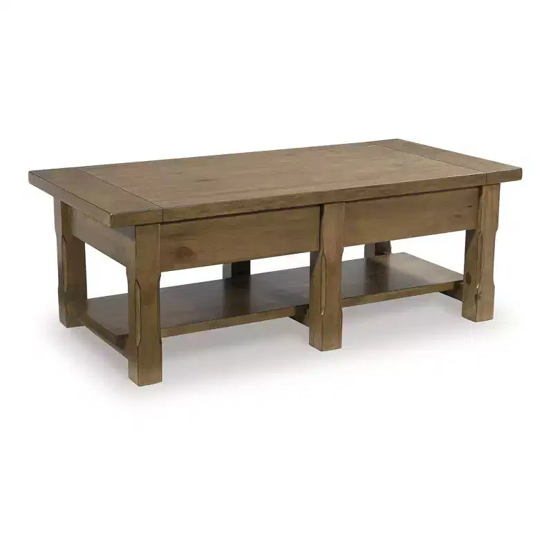 Table basse rectangulaire Vandenmore de Signature Design by Ashley, table de rangement de style ferme avec tiroirs et étagère inférieure, marron moyen