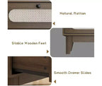 Commode à 6 tiroirs en rotin, avec ports USB et prises de courant, 6 tiroirs de rangement pour chambre à coucher, salon, couloir, chevet, salle à manger, couloir