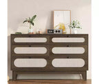6 Rattan Drawer Dresser, with USB Ports and Outlets, 6 Chests of Drawers Storage for Bedroom, Living Room,Hallway,Bedside,Dining Room,Corridor