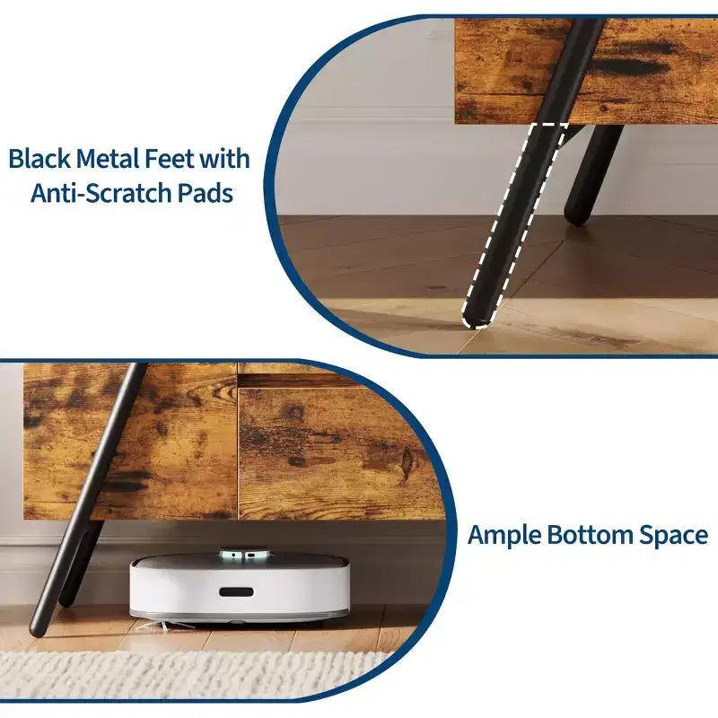 Meuble TV meuble de divertissement moderne avec étagère réglable, 2 tiroirs, console multimédia, pieds en métal en forme de U, pour salon, chambre, bureau