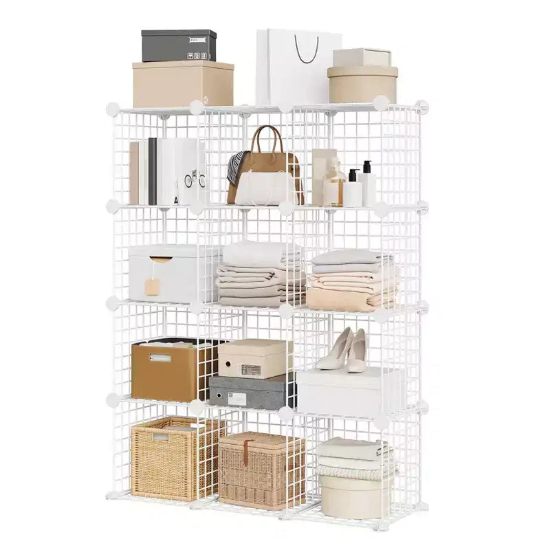 Organisateur de rangement 12 cubes 37 x 13 x 38 Unité d'étagères modulaires en fil de fer pour placard, chambre, bureau (1 pièce)