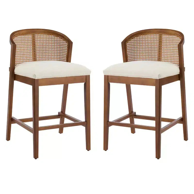 Lot de 2 tabourets de bar modernes à hauteur de comptoir avec dossier incurvé en rotin, hauteur d'assise de 68,5 cm, pieds en bois, pour îlot de cuisine ou bar à domicile - Panipeachy