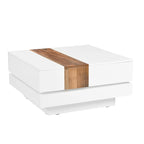 Table basse carrée avec plateau coulissant et rangement dissimulé