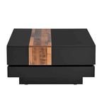 Table basse carrée avec plateau coulissant et rangement dissimulé
