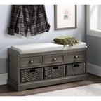 Banc de rangement en bois avec coussin, 3 tiroirs et 3 paniers