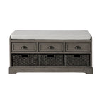 Banc de rangement en bois avec coussin, 3 tiroirs et 3 paniers