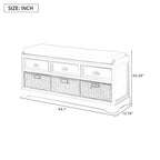 Banc de rangement en bois avec coussin, 3 tiroirs et 3 paniers