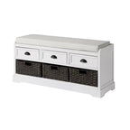 Banc de rangement en bois avec coussin, 3 tiroirs et 3 paniers
