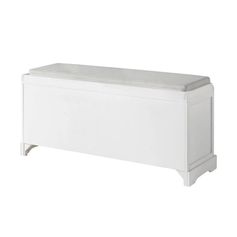 Banc de rangement en bois avec coussin, 3 tiroirs et 3 paniers