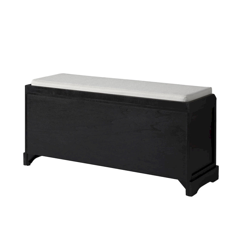 Banc de rangement en bois avec coussin, 3 tiroirs et 3 paniers