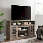 Meuble TV classique de 58,25 po avec espaces de rangement ouverts et fermés pour téléviseurs de 65 po