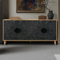 Meuble TV d'appoint Black+Natural 62.99 avec portes sculptées, étagère et pieds en bois massif