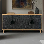 Meuble TV d'appoint Black+Natural 62.99 avec portes sculptées, étagère et pieds en bois massif