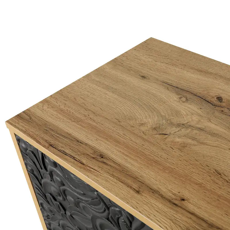 Meuble TV d'appoint Black+Natural 62.99 avec portes sculptées, étagère et pieds en bois massif