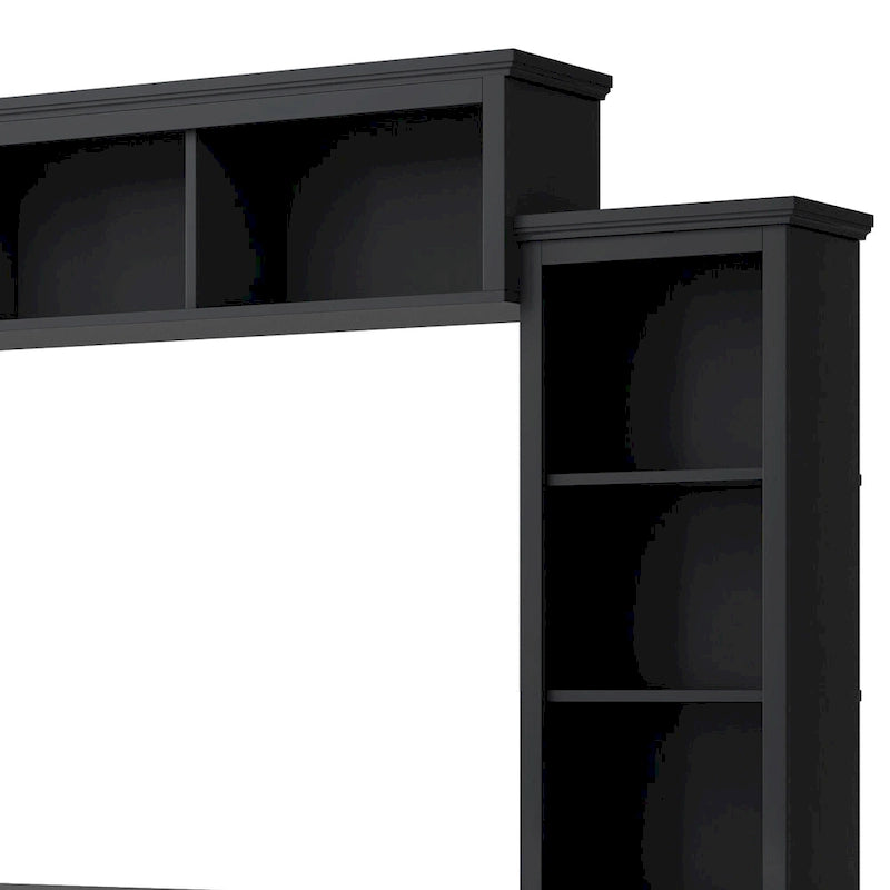 Meuble TV mural noir avec pont et console TV à portes vitrées pour téléviseurs jusqu'à 70 pouces