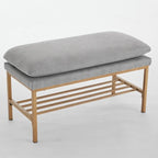 Banc de bout de lit avec étagère, banc à chaussures de rangement rembourré en lin, banc de chambre moderne avec pieds en métal