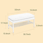 Banc de bout de lit avec étagère, banc à chaussures de rangement rembourré en lin, banc de chambre moderne avec pieds en métal