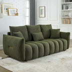 Canapé 3 places en tissu peluche vert 82 Teddy avec 3 coussins de dossier et structure en bois massif