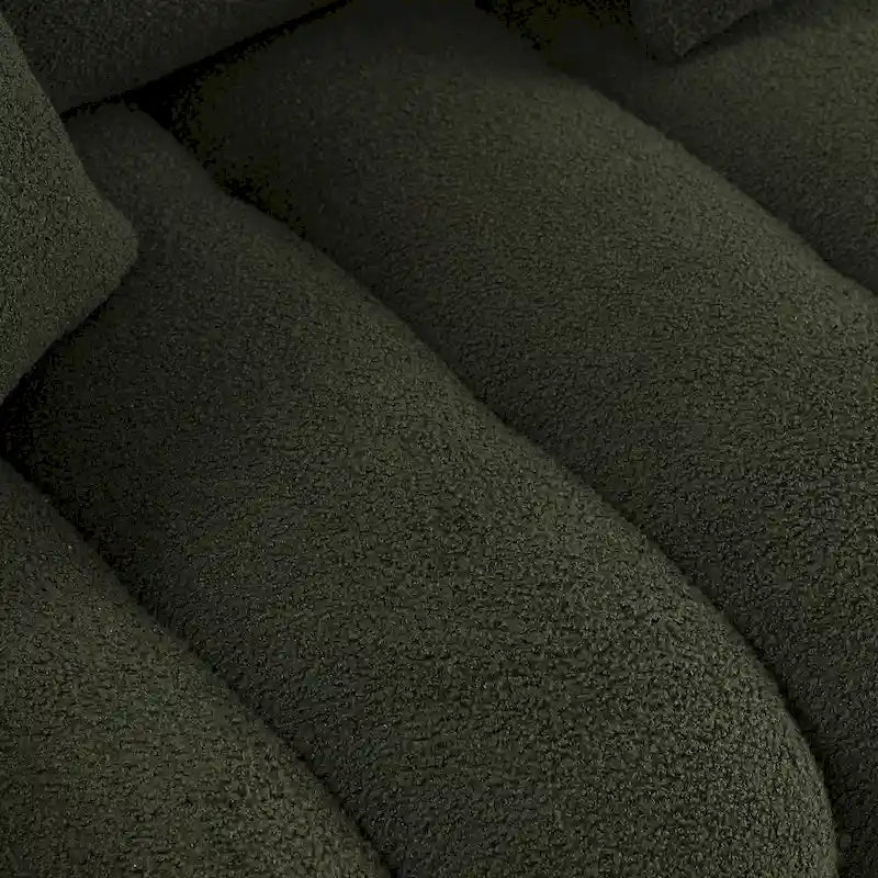 Canapé 3 places en tissu peluche vert 82 Teddy avec 3 coussins de dossier et structure en bois massif