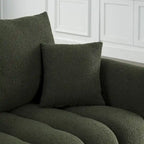 Canapé 3 places en tissu peluche vert 82 Teddy avec 3 coussins de dossier et structure en bois massif