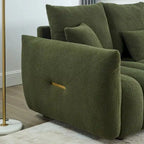 Canapé 3 places en tissu peluche vert 82 Teddy avec 3 coussins de dossier et structure en bois massif
