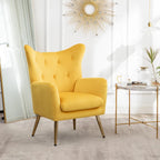 Fauteuil d'appoint capitonné en velours jaune 30.25 avec pieds dorés
