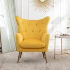 Fauteuil d'appoint capitonné en velours jaune 30.25 avec pieds dorés