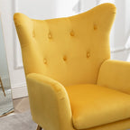 Fauteuil d'appoint capitonné en velours jaune 30.25 avec pieds dorés