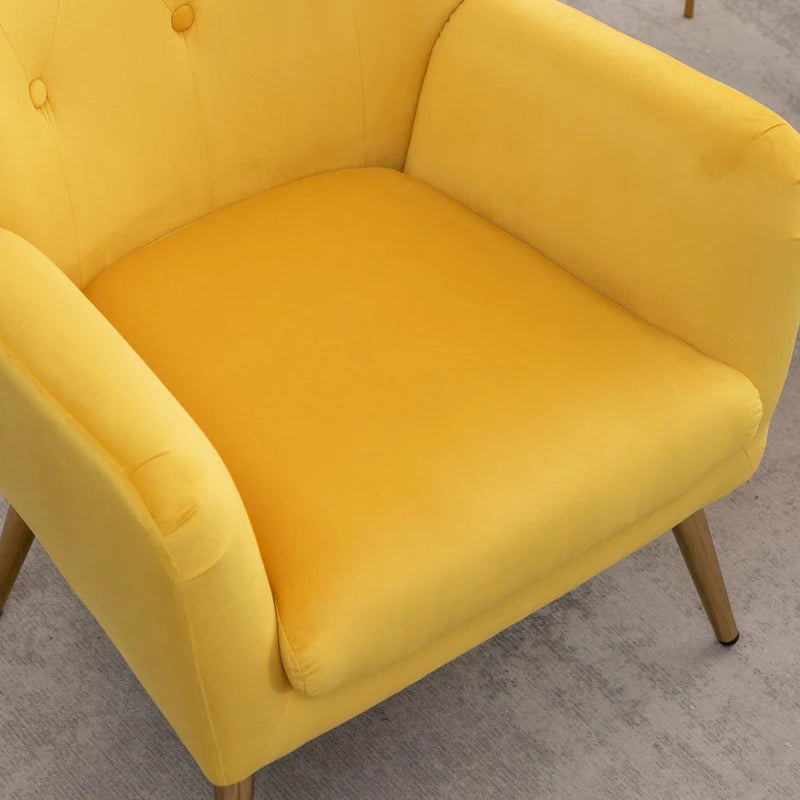 Fauteuil d'appoint capitonné en velours jaune 30.25 avec pieds dorés