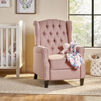 Fauteuil inclinable à dossier haut rose clair/beige, avec accoudoirs, capitonné, pieds en bouleau, 1 place