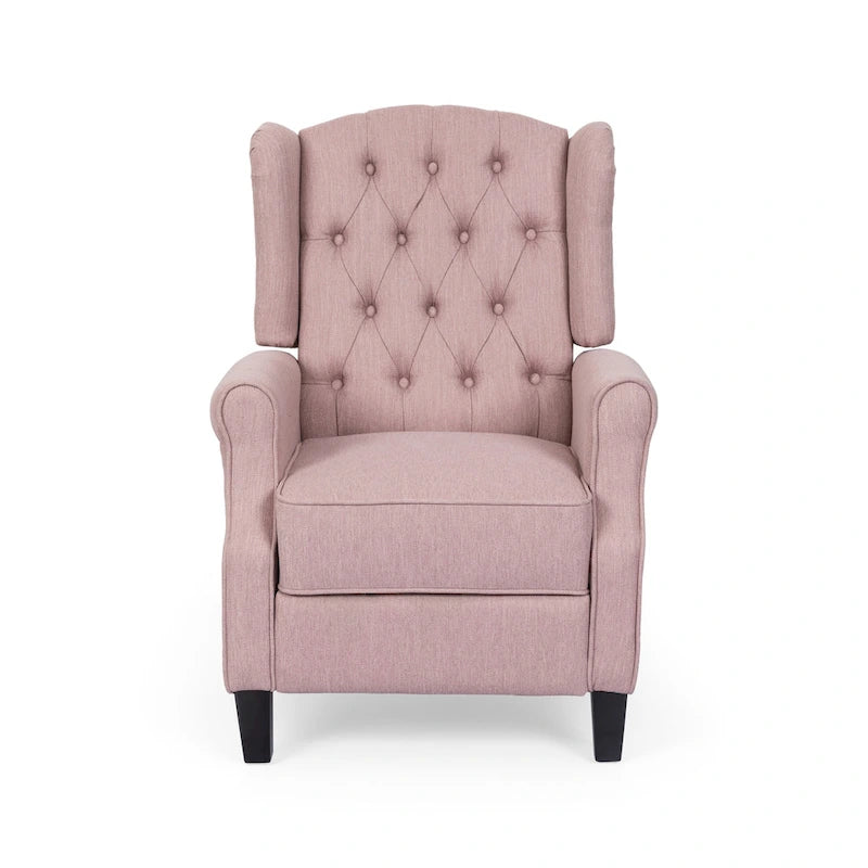 Fauteuil inclinable à dossier haut rose clair/beige, avec accoudoirs, capitonné, pieds en bouleau, 1 place