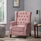 Fauteuil inclinable à dossier haut rose clair/beige, avec accoudoirs, capitonné, pieds en bouleau, 1 place