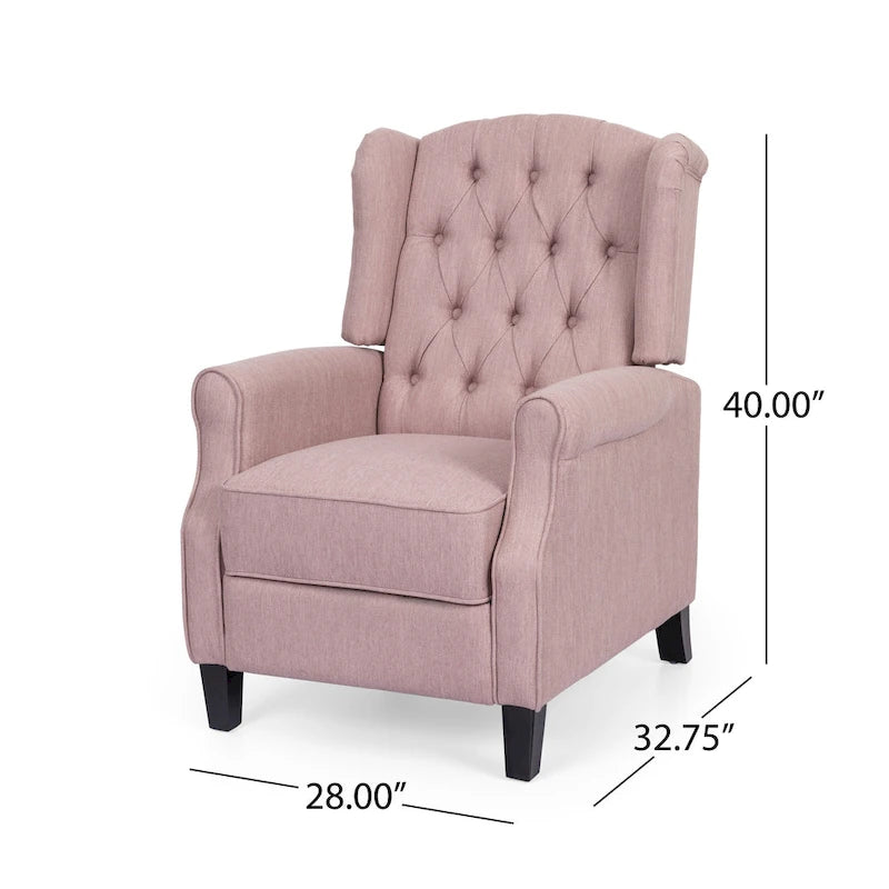Fauteuil inclinable à dossier haut rose clair/beige, avec accoudoirs, capitonné, pieds en bouleau, 1 place