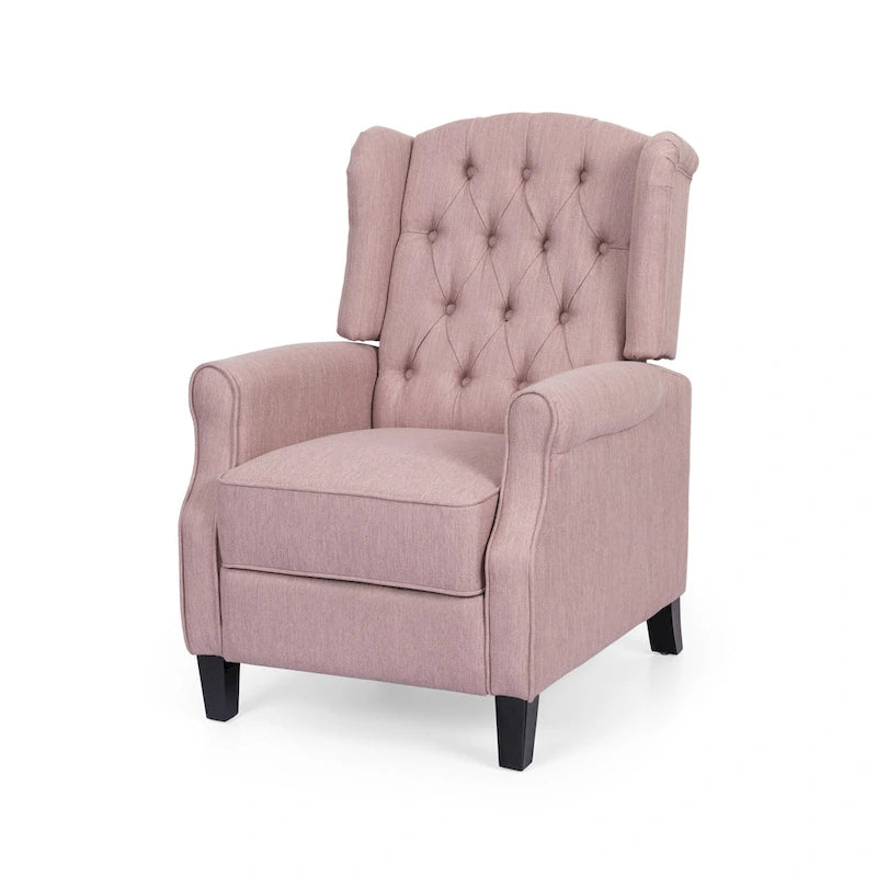 Fauteuil inclinable à dossier haut rose clair/beige, avec accoudoirs, capitonné, pieds en bouleau, 1 place