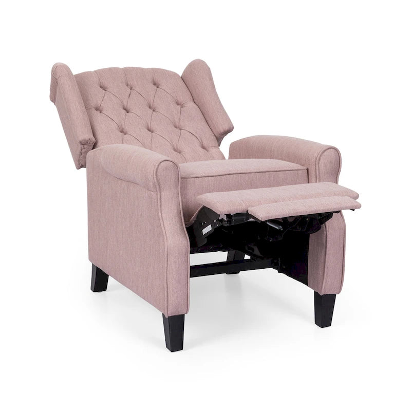 Fauteuil inclinable à dossier haut rose clair/beige, avec accoudoirs, capitonné, pieds en bouleau, 1 place