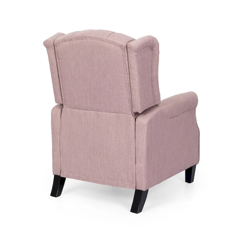 Fauteuil inclinable à dossier haut rose clair/beige, avec accoudoirs, capitonné, pieds en bouleau, 1 place